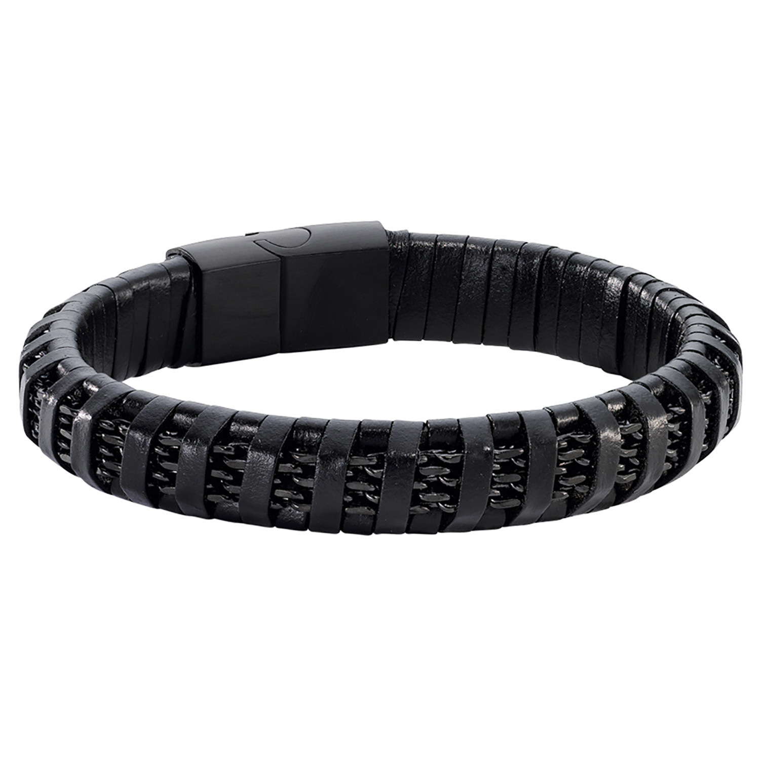 Bracelet Jourdan Elcano cuir noir acier noir