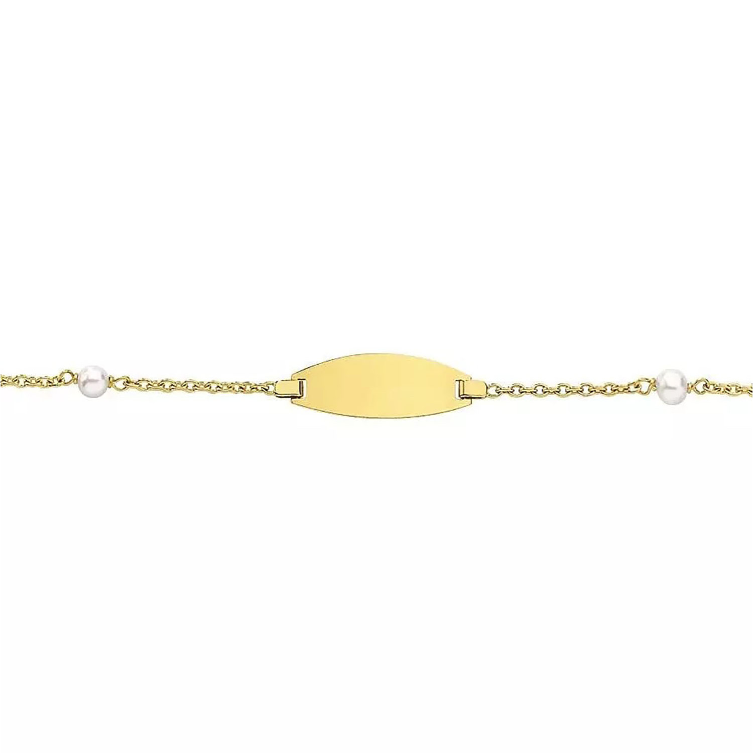 Bracelet identité bébé or jaune 18 carats 2 perles