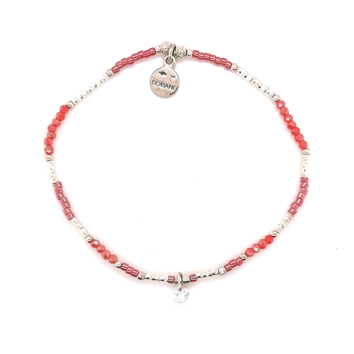 Bracelet Doriane Elastiqué Oz et Perle rouge
