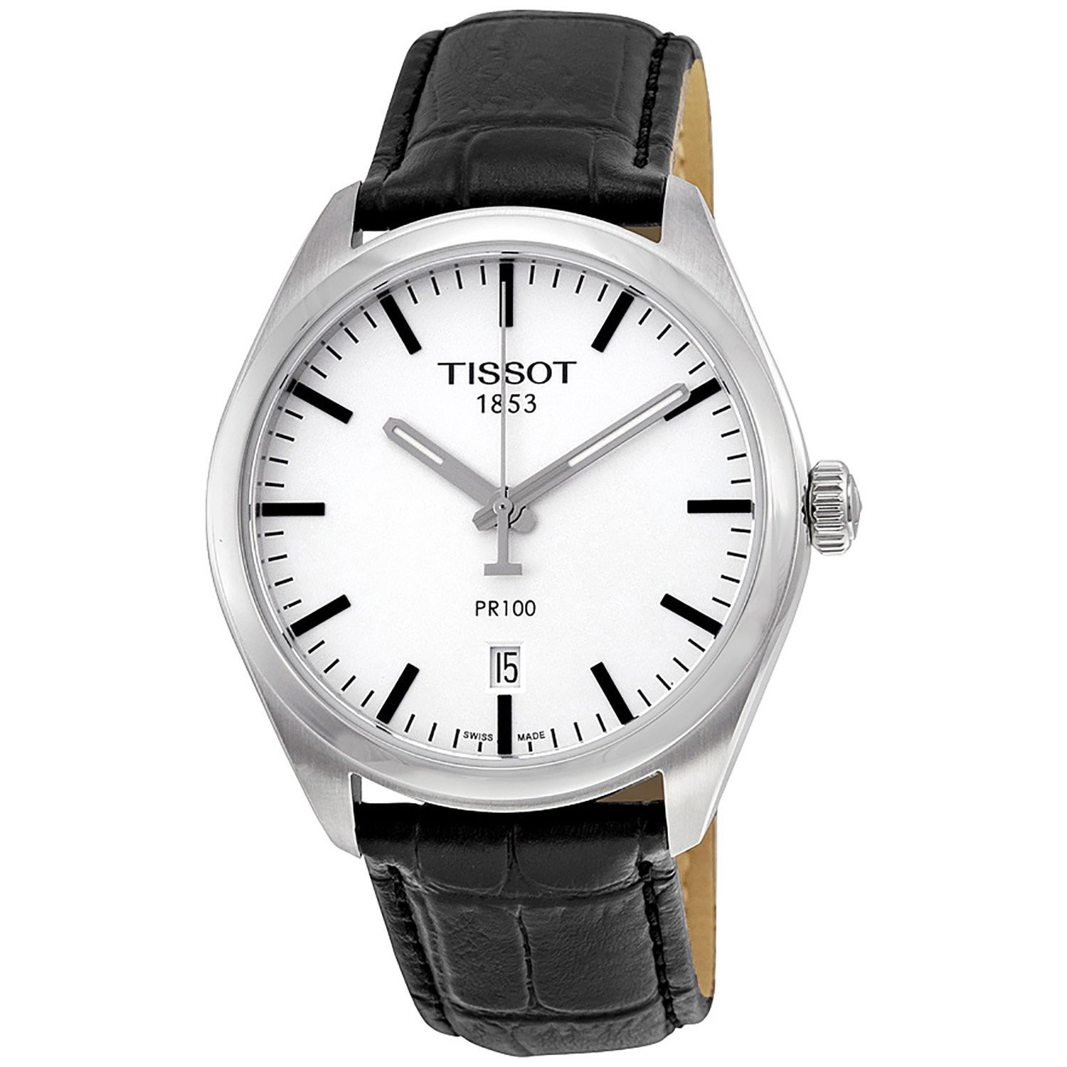 Montre Tissot PR100 cuir noir cadran blanc