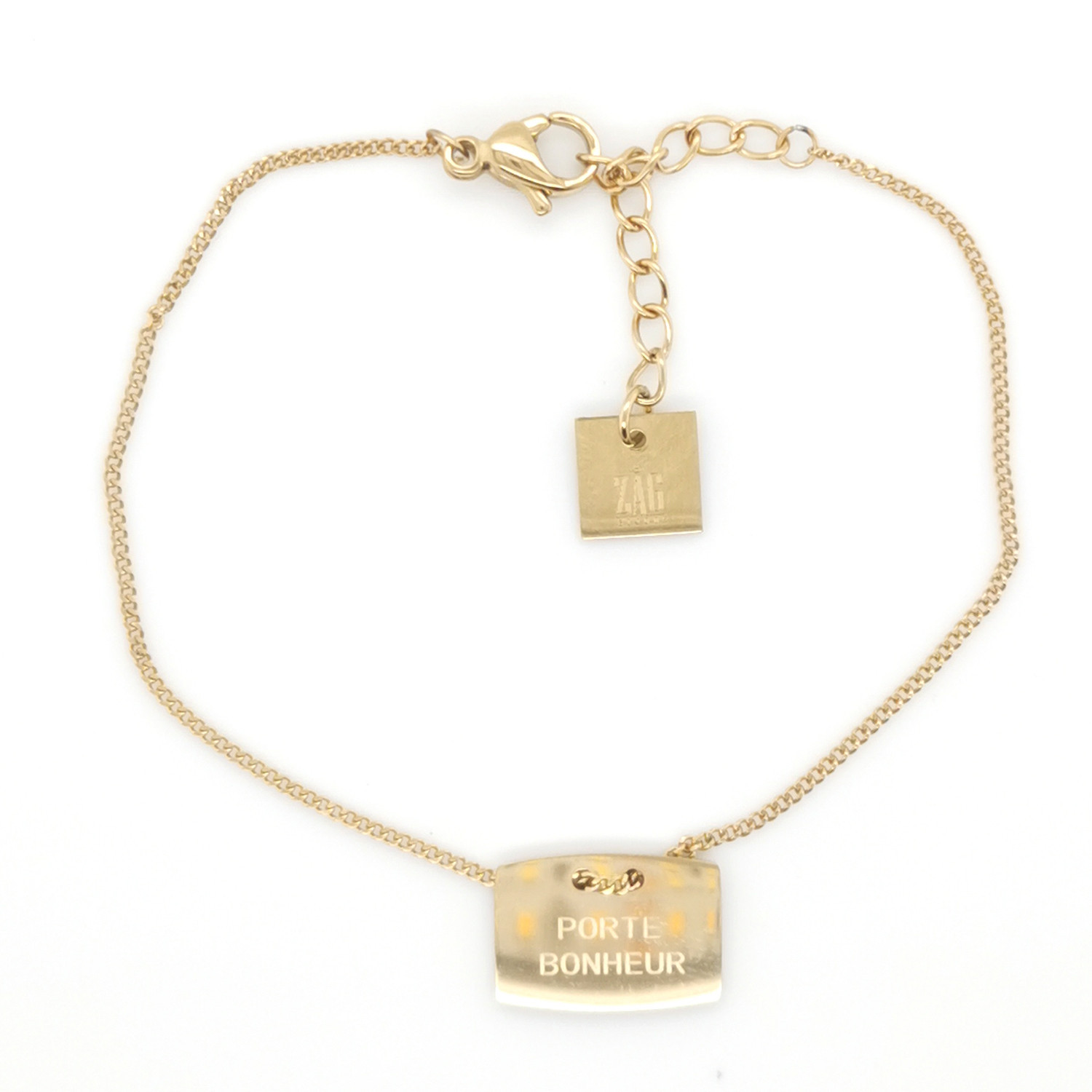 Bracelet Zag Bijoux plaque rectangulaire acier doré