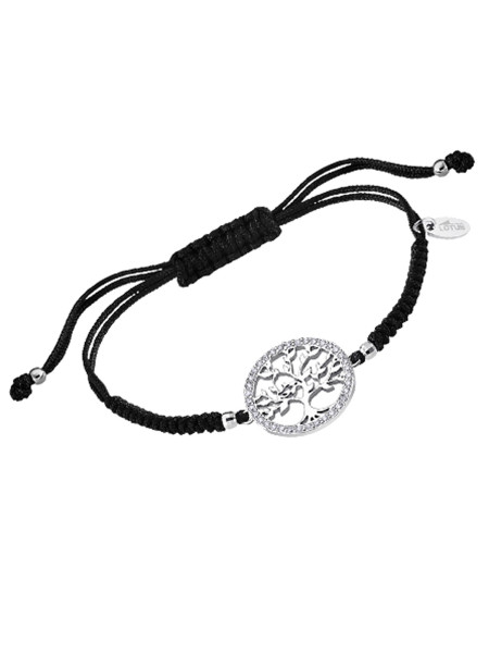 Bracelet Lotus silver arbre de vie cordon noir