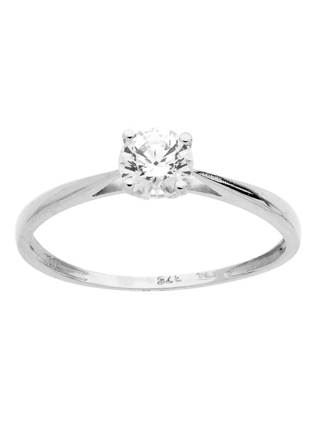 Solitaire oxydes griffes or blanc 9 carats 5 mm