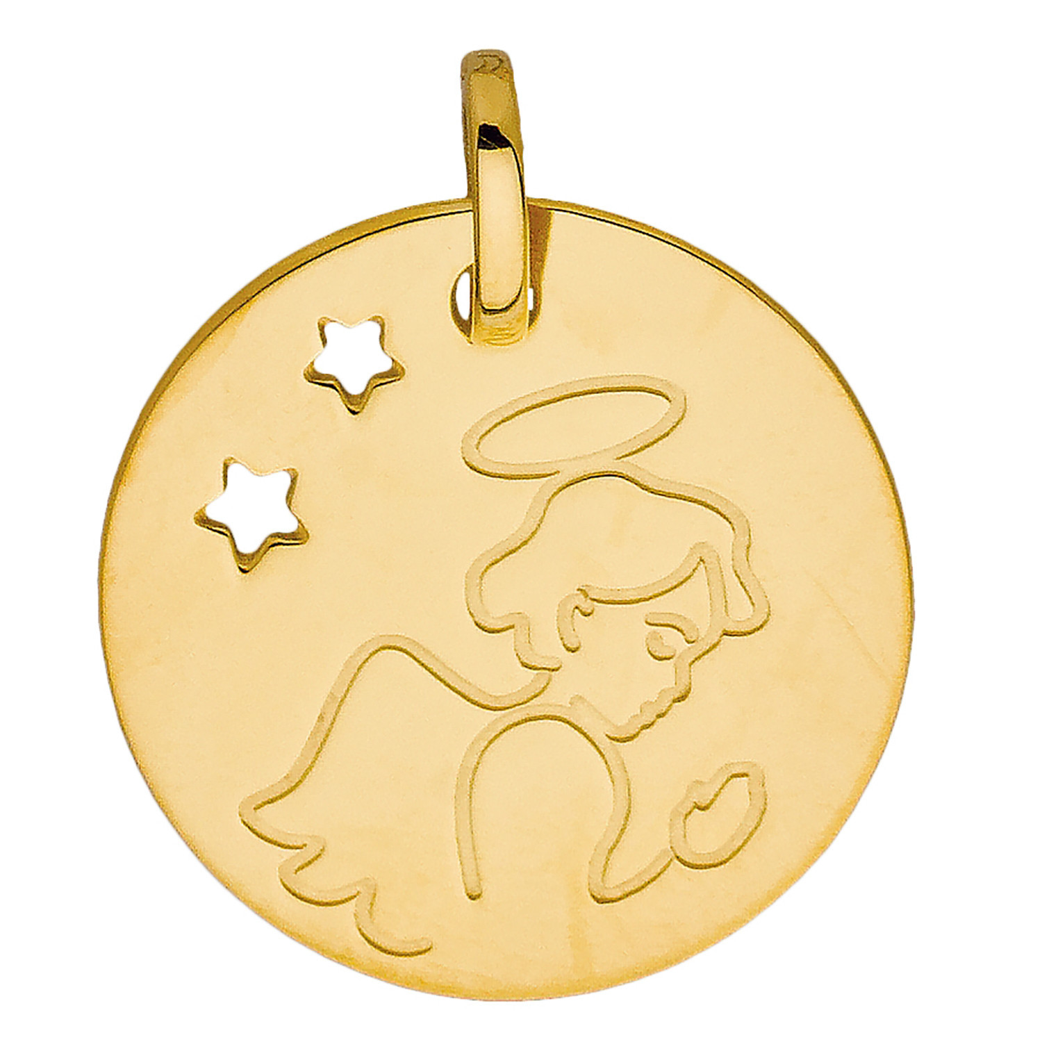 Médaille Brillaxis Ange étoiles or 9 carats 15mm