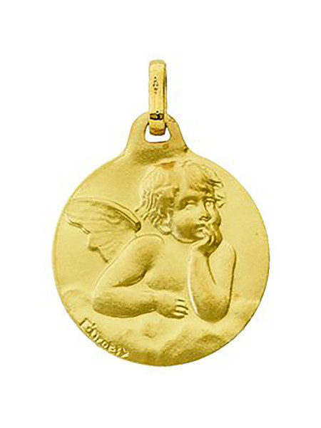 Médaille ange ronde or jaune 9 carats mat