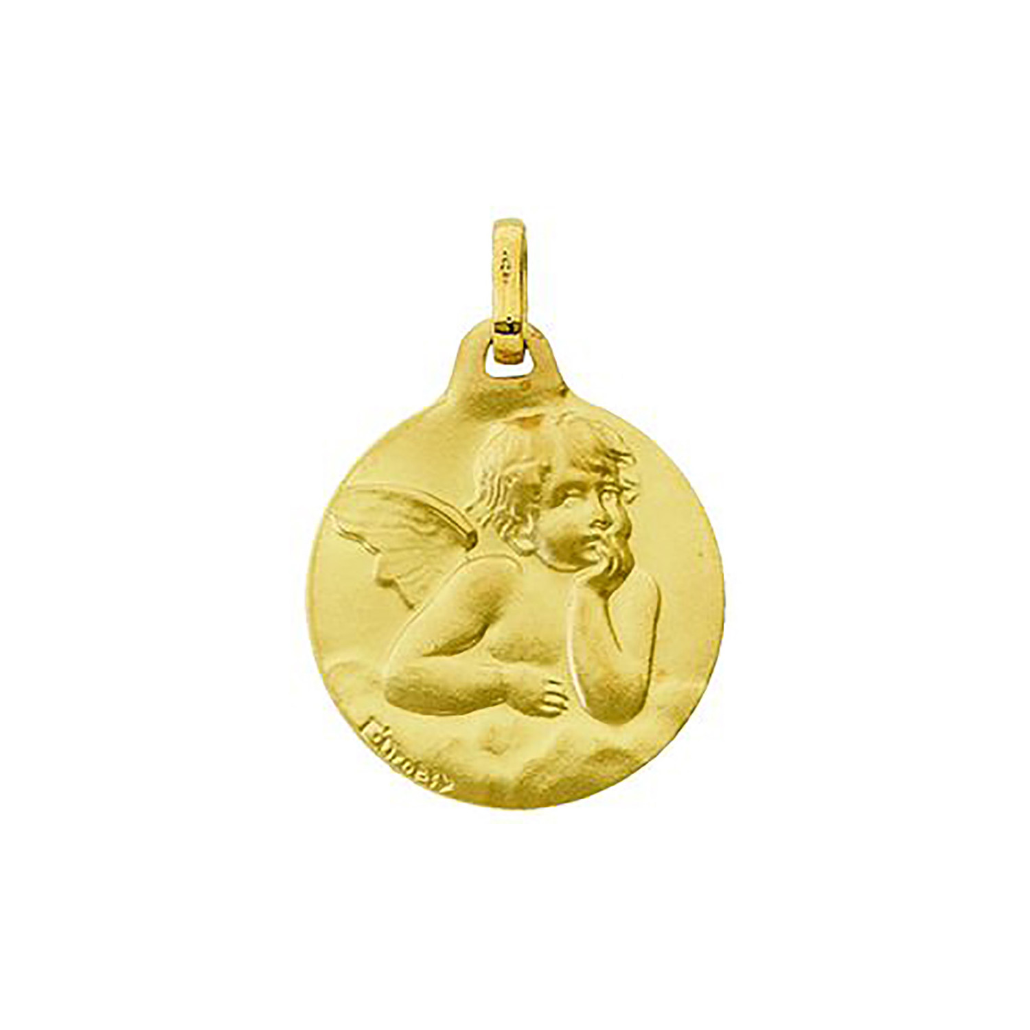 Médaille ange ronde or jaune 9 carats mat