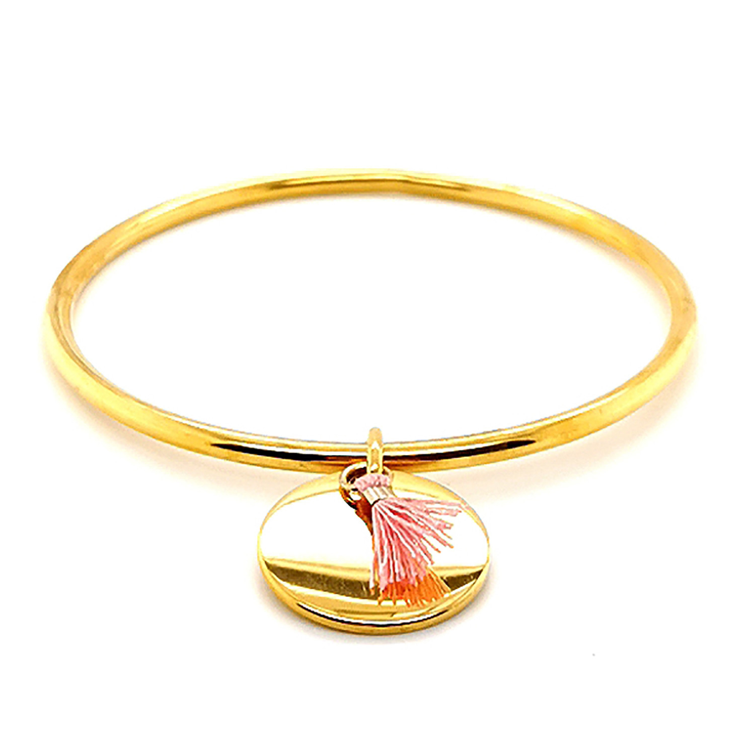 Bracelet jonc doré Brillaxis médaille + pompon rose