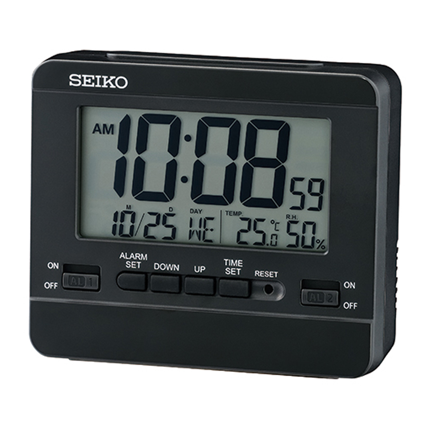 Réveil digital Seiko thermomètre calendrier noir