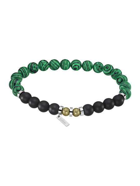 Bracelet homme Lotus acier perles vertes/noires