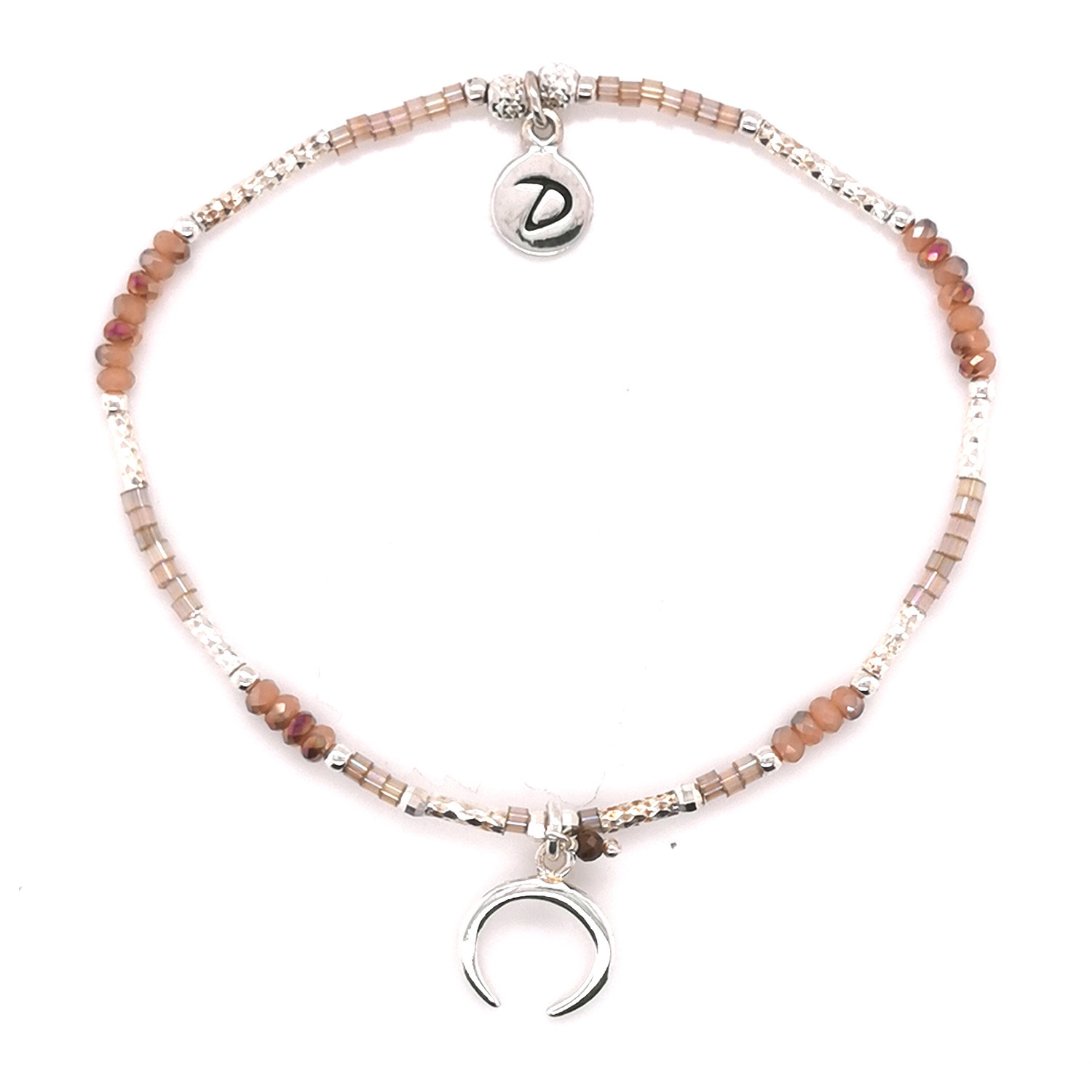 Bracelet Doriane Elastiqué, Croissant Arg et perles