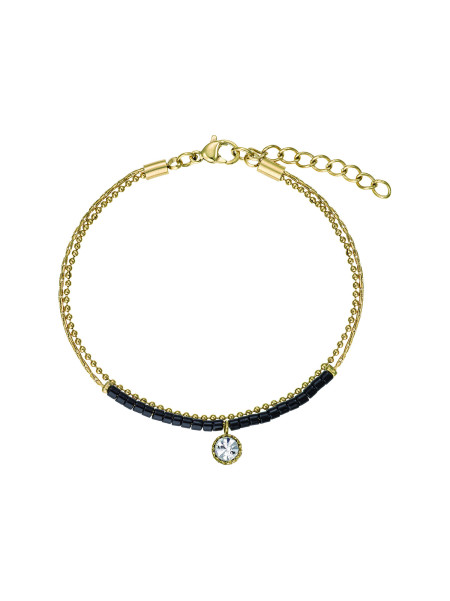 Bracelet Go Mademoiselle acier doré et perles noires