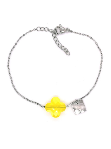 Bracelet Zag Bijoux acier trèfle jaune fluo