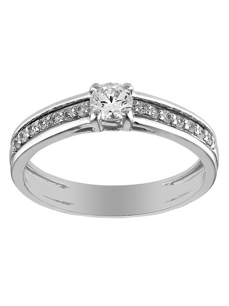 Solitaire accompagné or blanc 9 carats oxydes