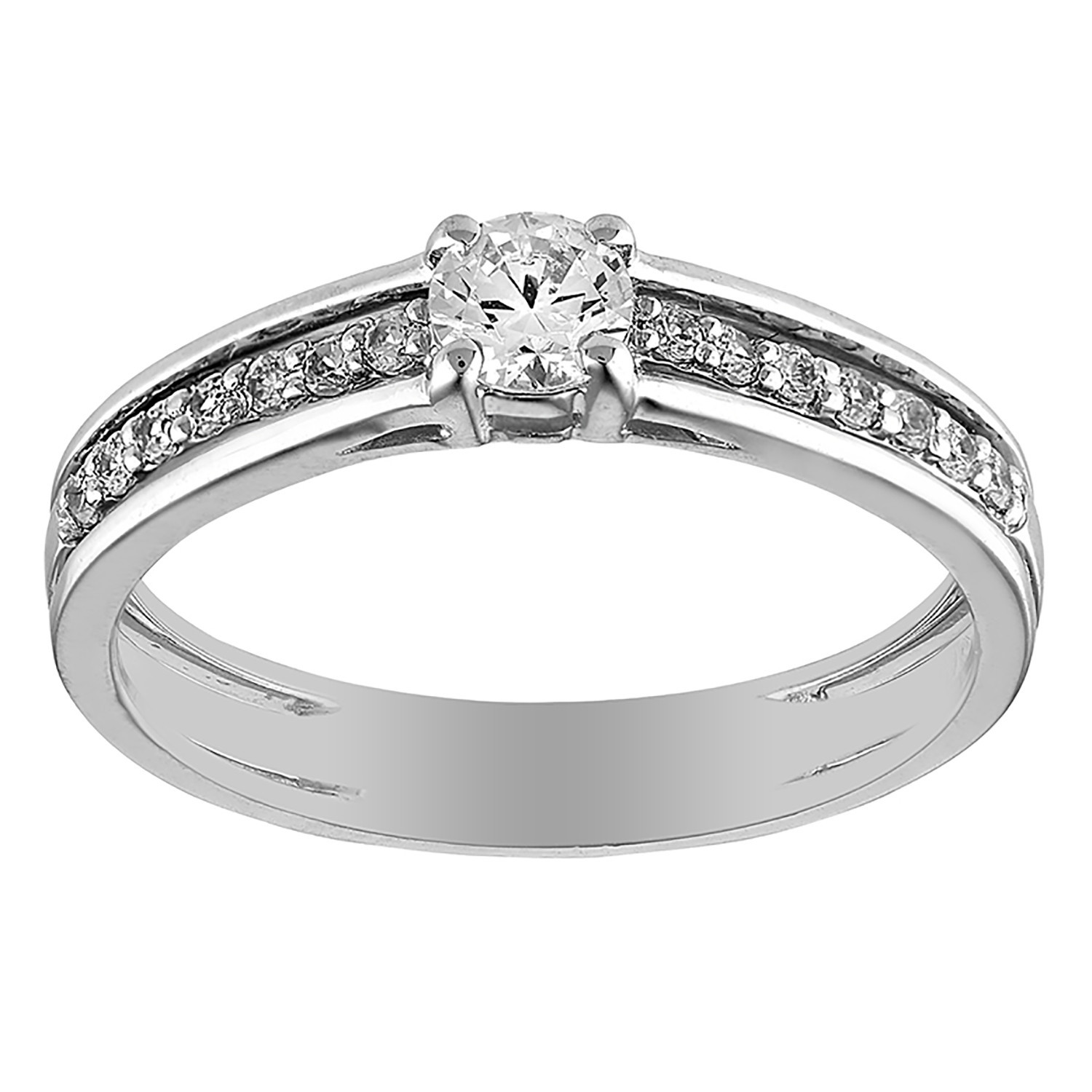 Solitaire accompagné or blanc 9 carats oxydes