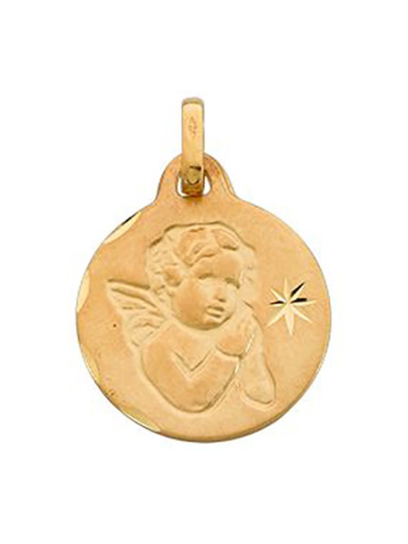 Médaille ronde ange or jaune 9 carats