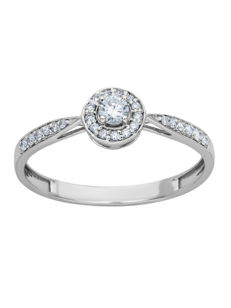 Solitaire accompagné or blanc 18 carats diamants
