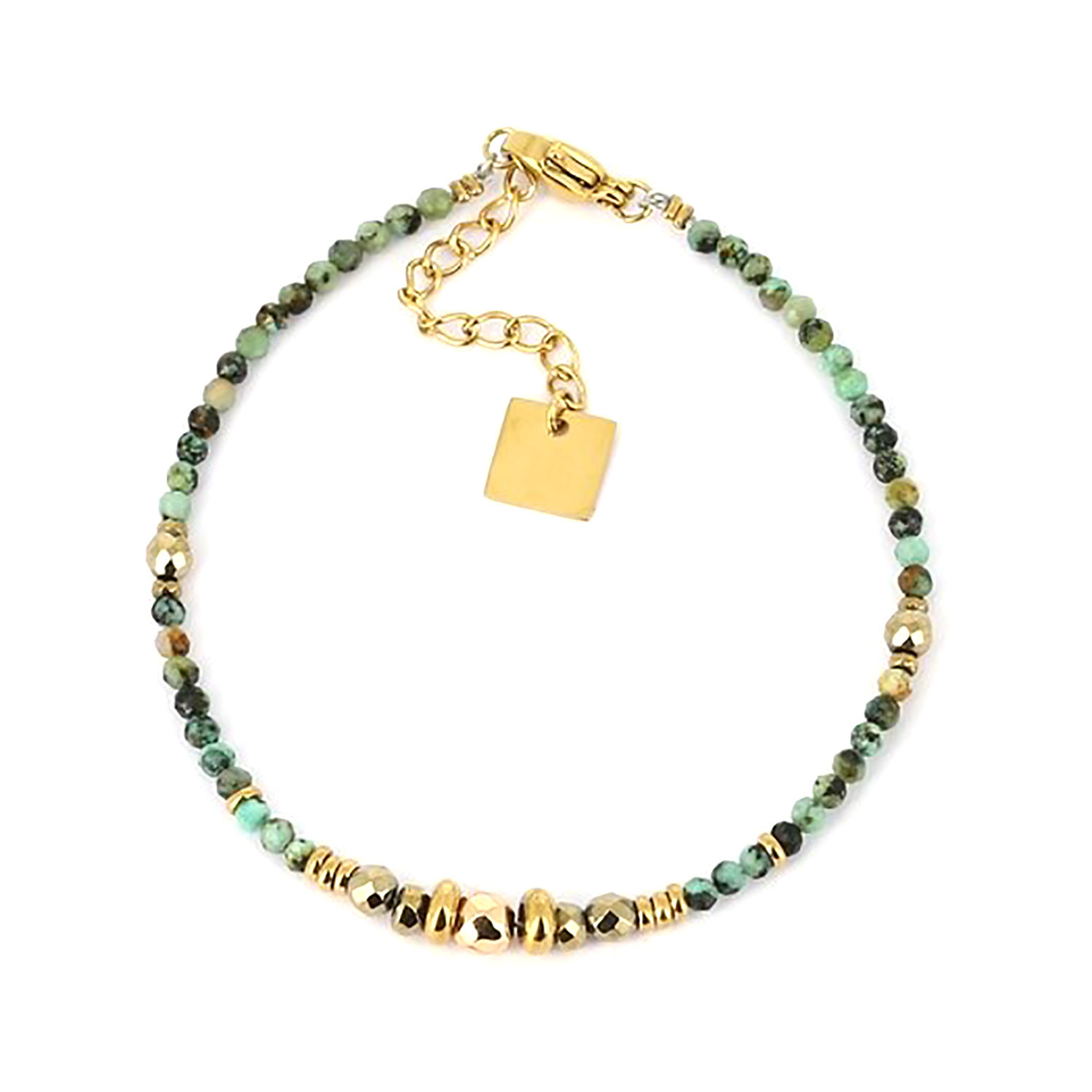 Bracelet Zag acier doré perles dorées
turquoise africaine