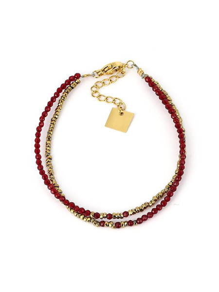 Bracelet Zag acier doré perles rouges et dorées