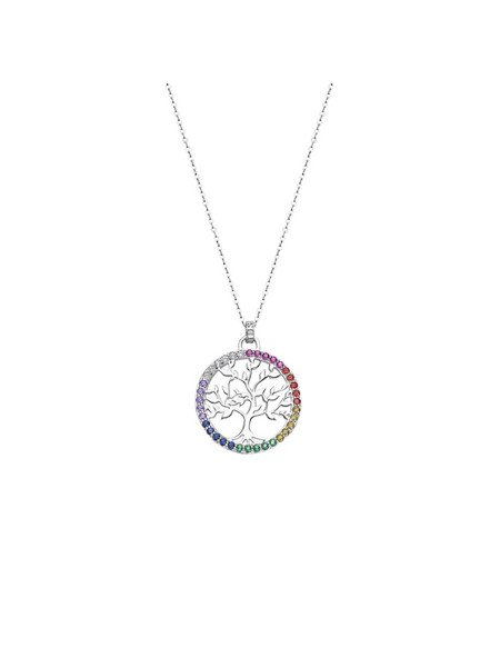Collier Lotus argent arbre de vie multicolore