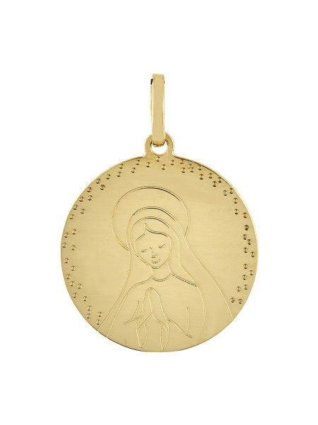 Médaille ronde vierge en prière or jaune 18 carats