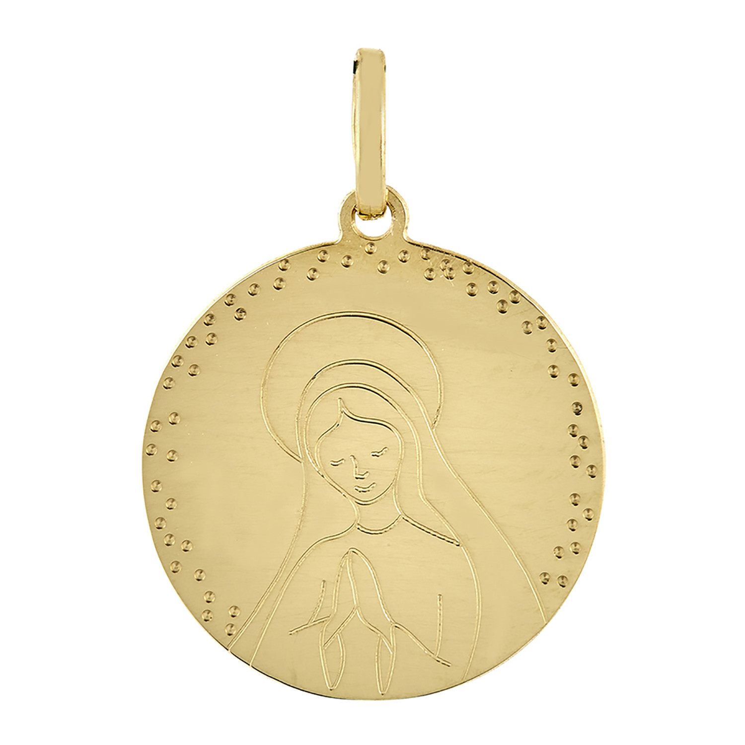Médaille ronde vierge en prière or jaune 18 carats