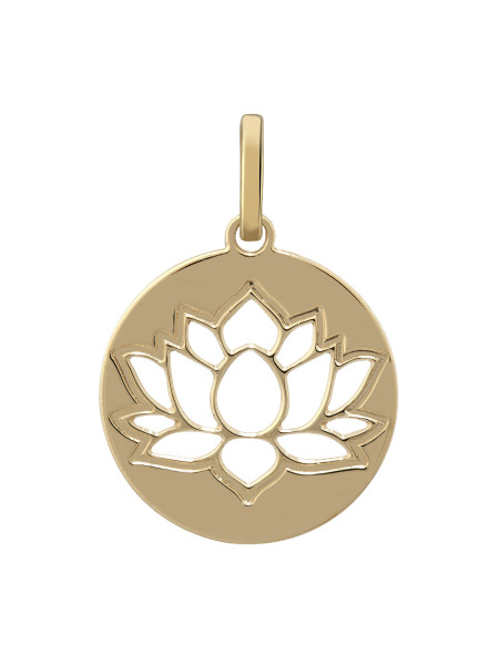 Médaille or jaune 18 carats fleur de lotus ajourée
