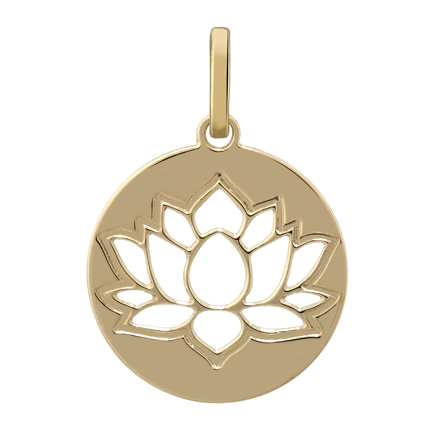 Médaille or jaune 18 carats fleur de lotus ajourée