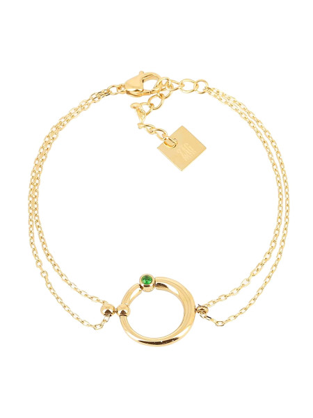 Bracelet Zag acier doré double cercle oxyde vert