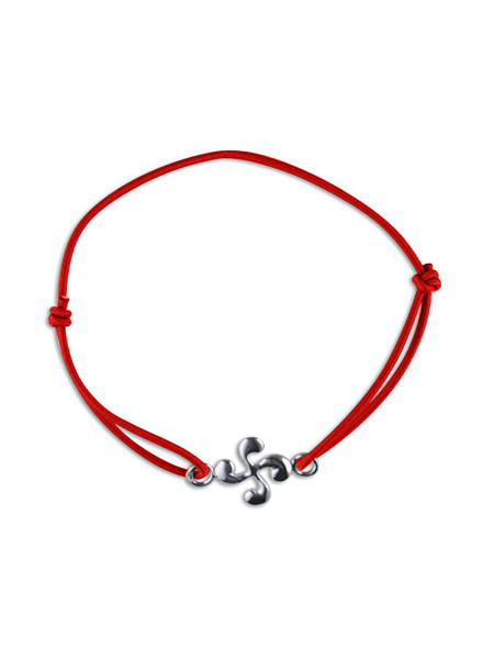 Bracelet croix basque argent sur élastique rouge
