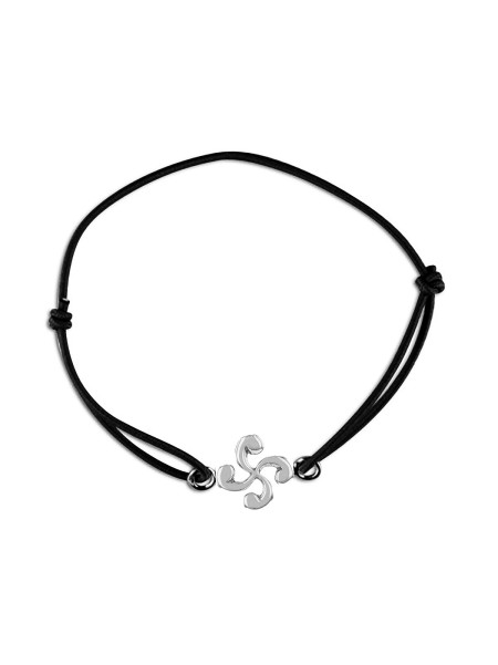 Bracelet croix basque argent sur élastique noir