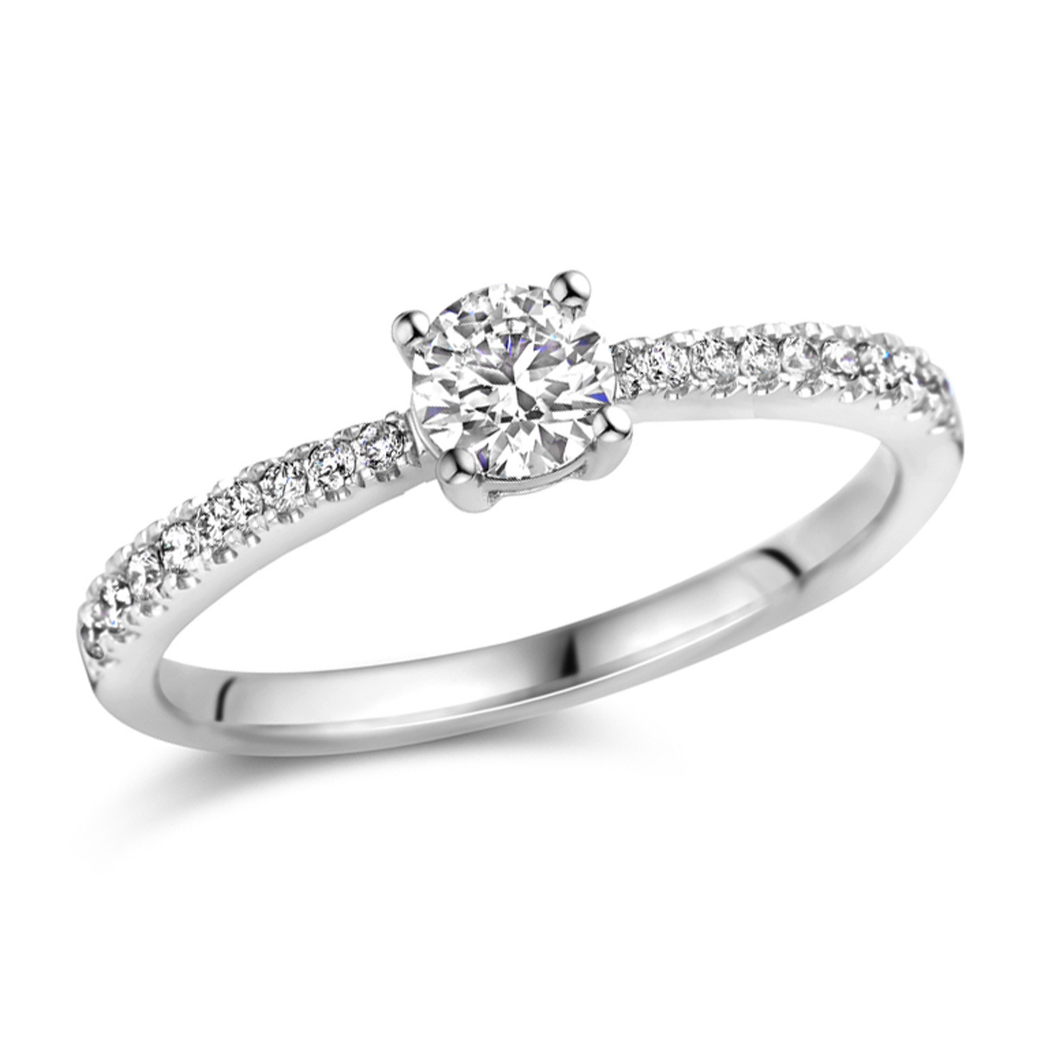 Solitaire accompagné or blanc 18 carats