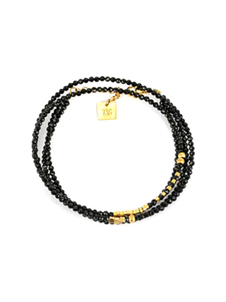 Bracelet Zag Bijoux Favela acier doré onyx noir
deux tours réglables