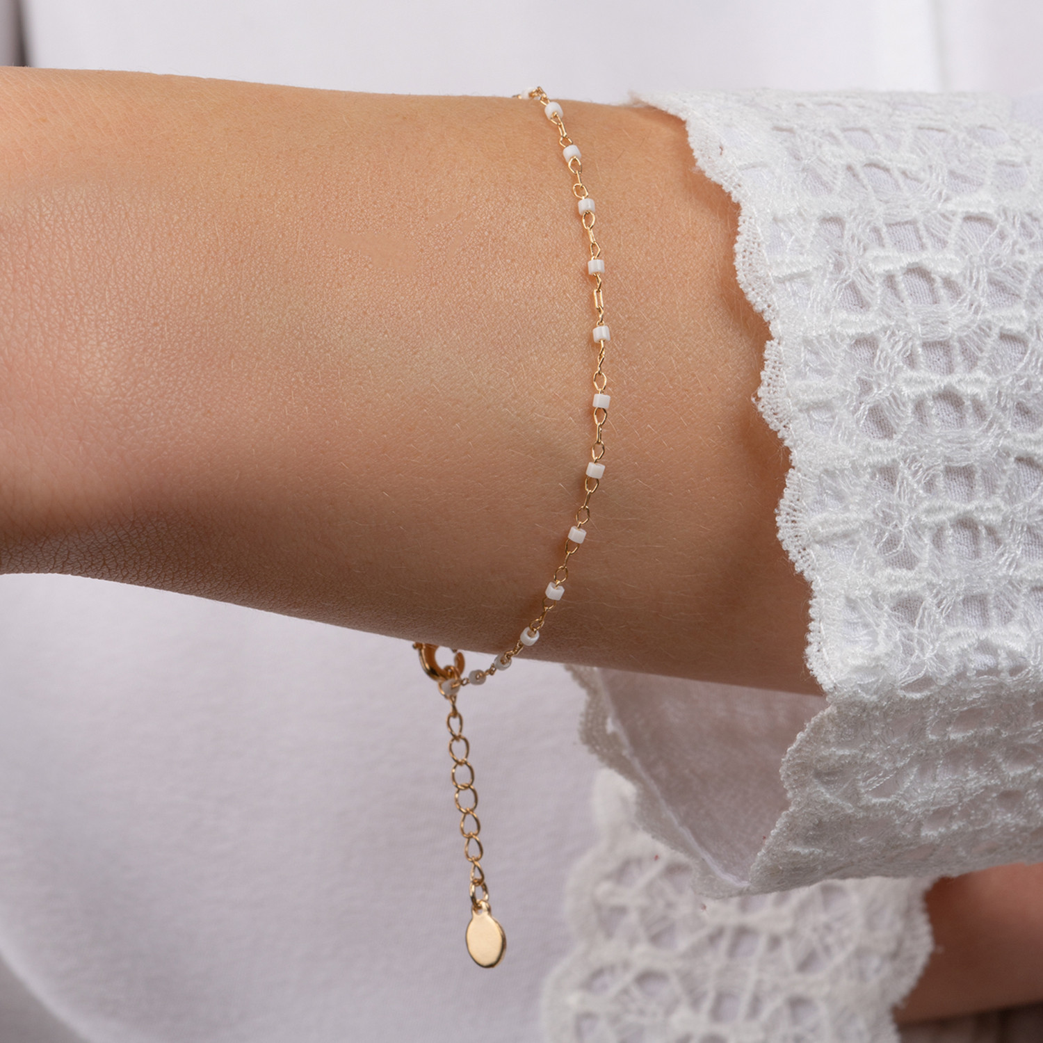 Bracelet Brillaxis plaqué or perles Miyuki blanches