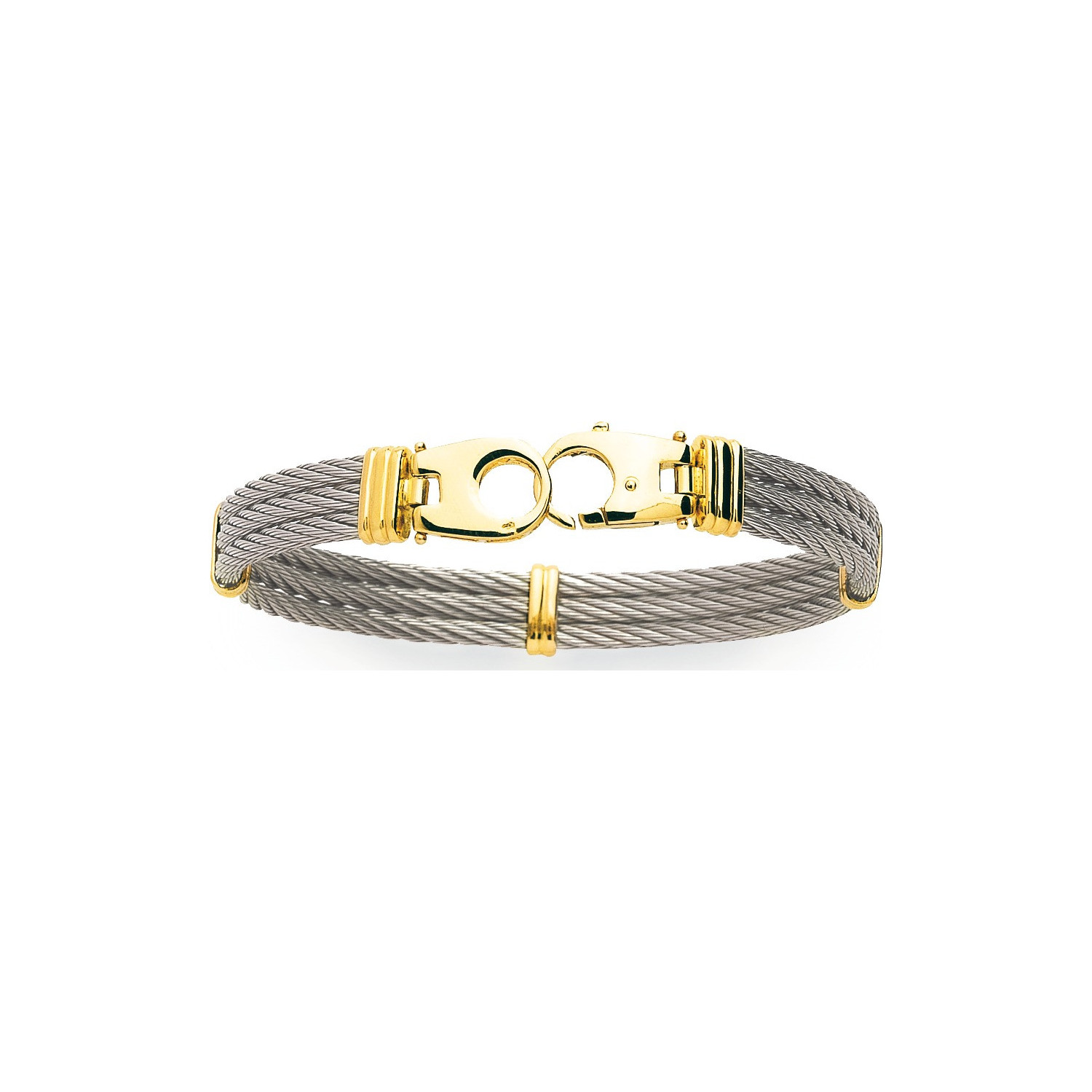 Bracelet cable acier et or jaune 9 carats