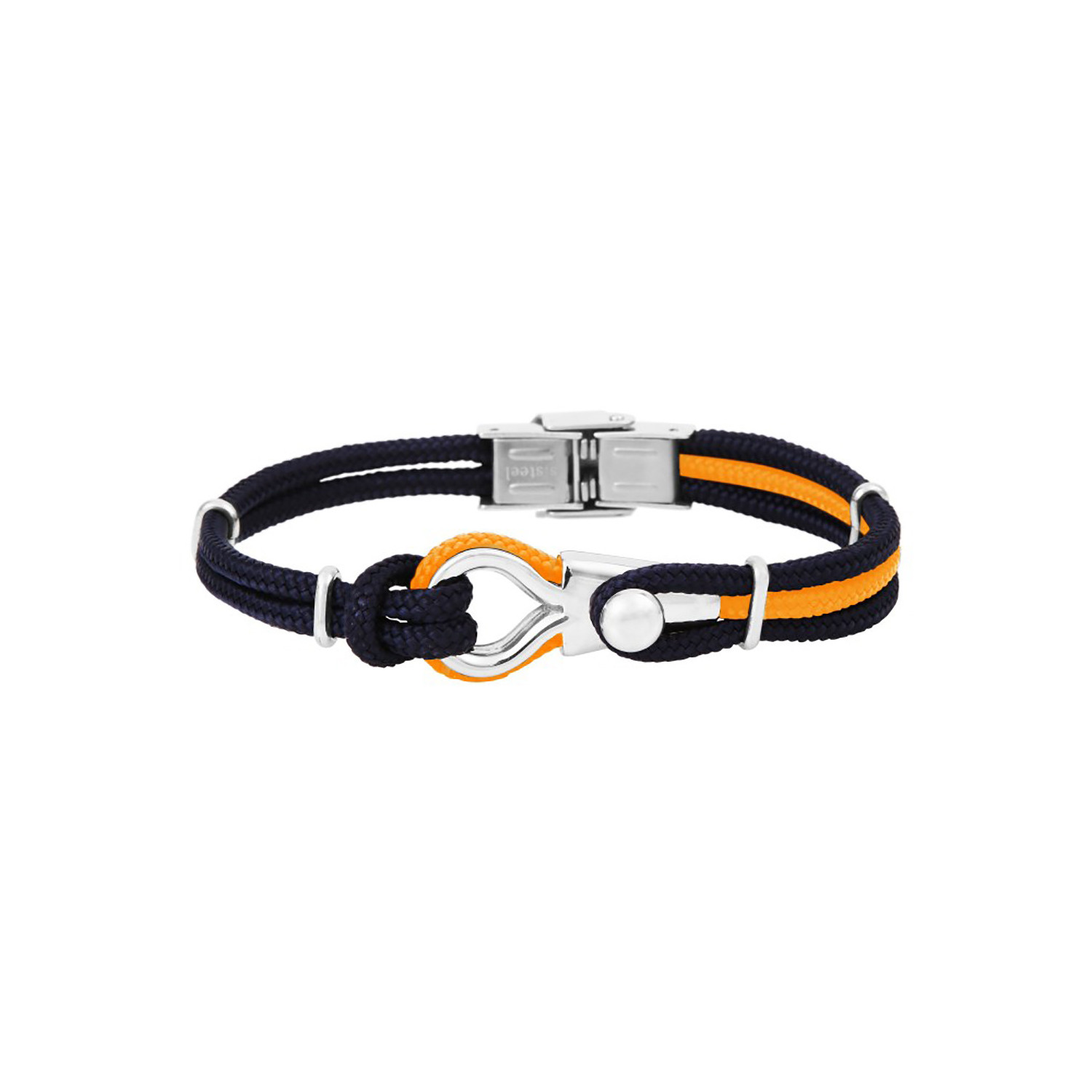 Bracelet Elden Amarre Bollard acier et cordon marin
marine/orange
