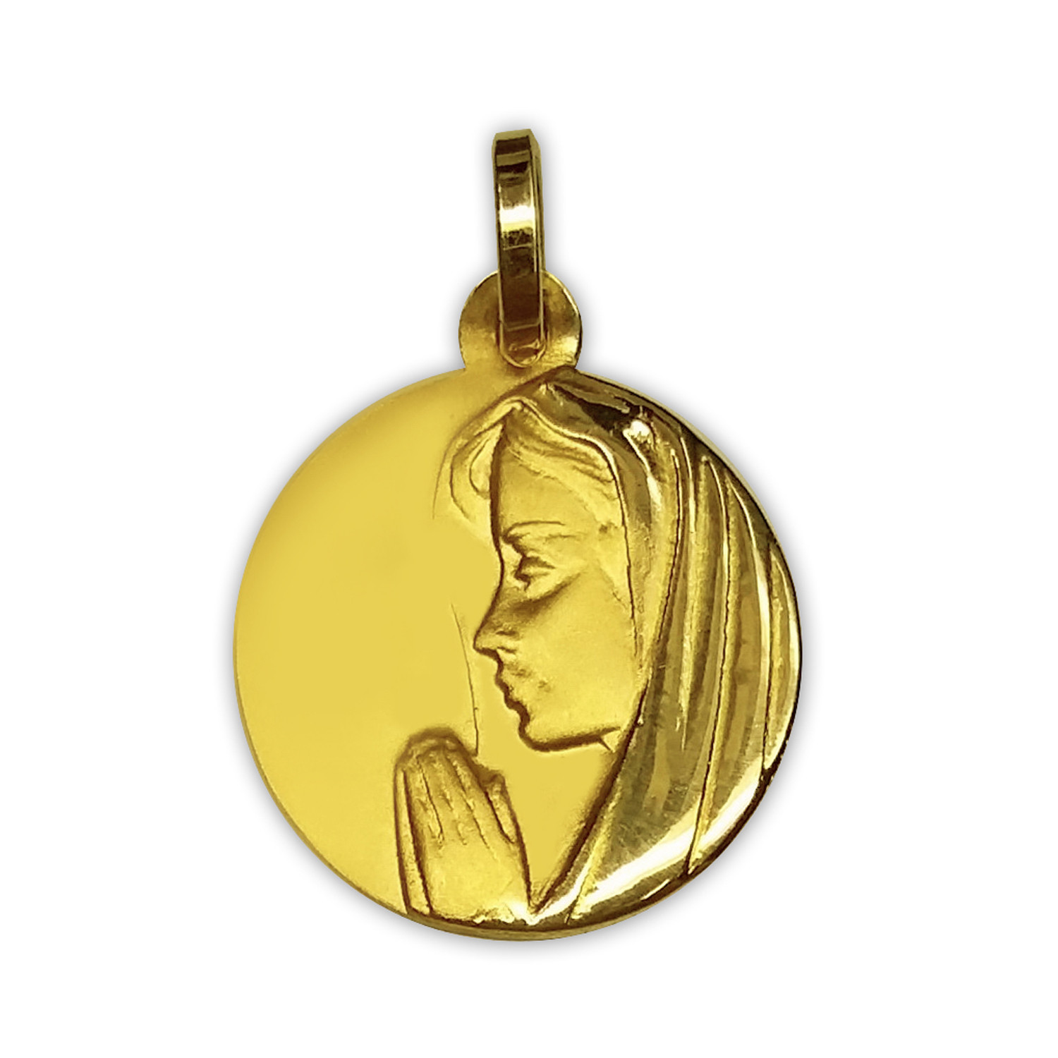 Médaille ronde vierge profil or jaune 9 carats