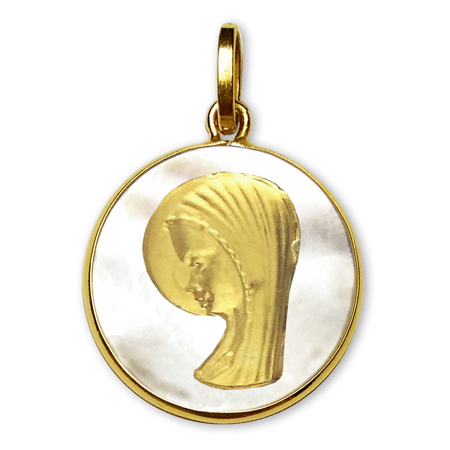Médaille vierge or jaune 9 carats nacre