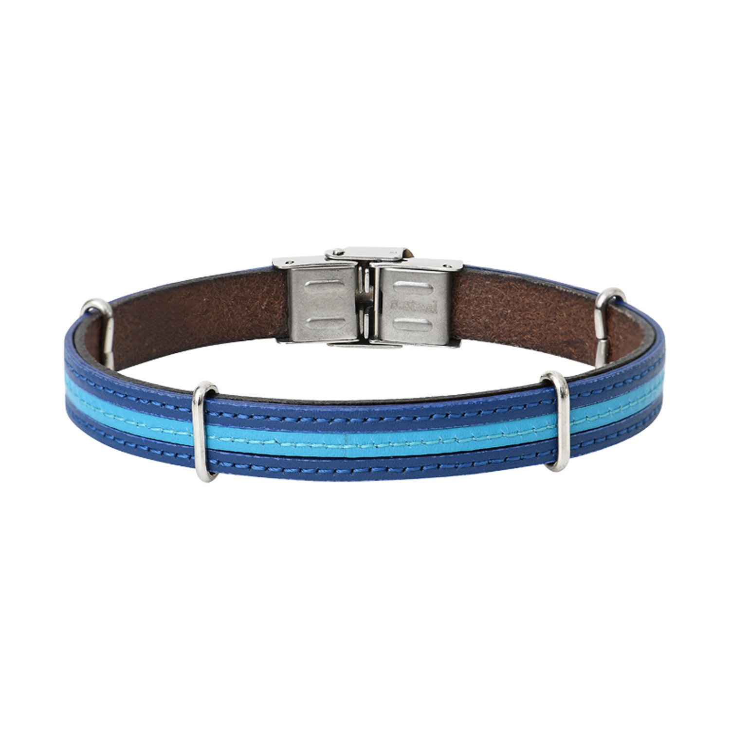 Bracelet homme Elden acier cuir bleu surpiqure
marine/turquoise