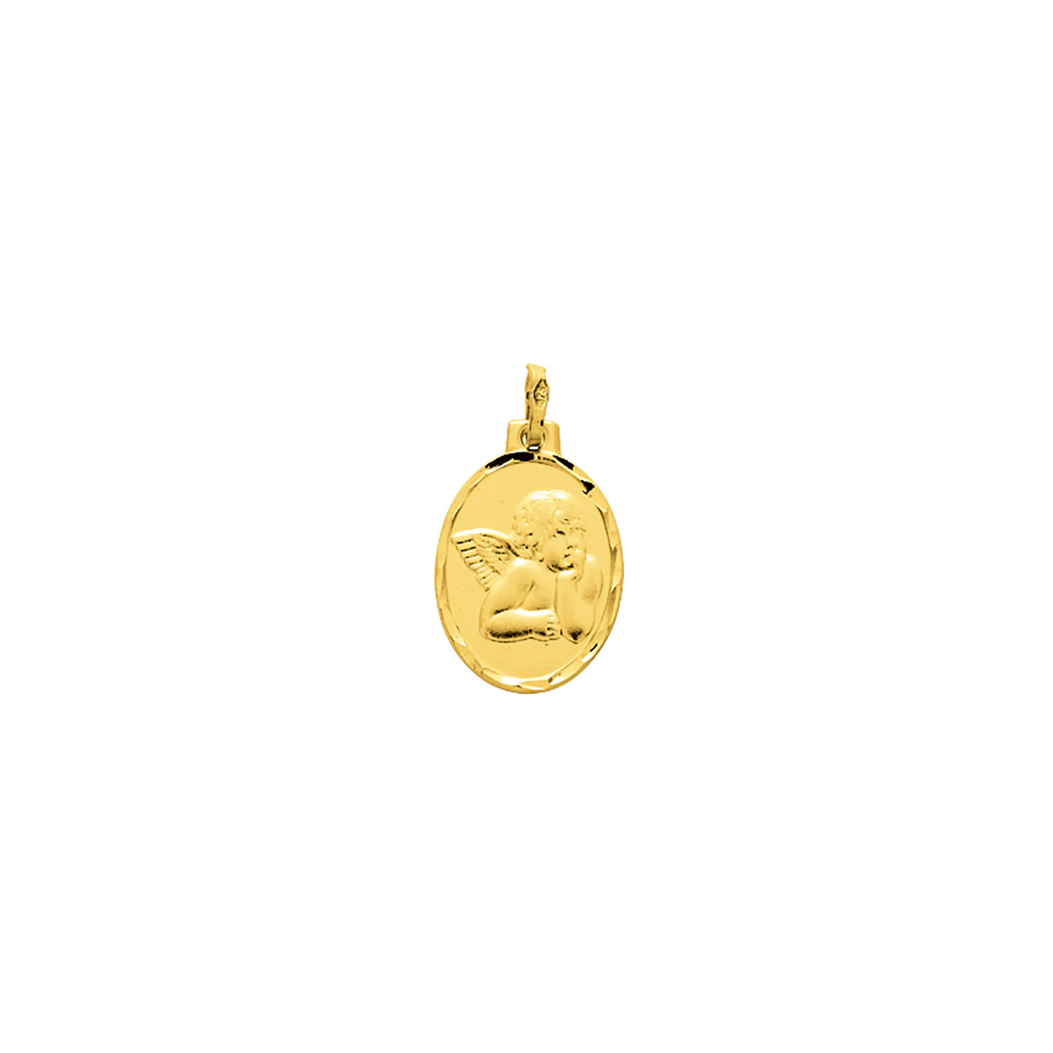Médaille ange ovale contour ciselé or 9 carats