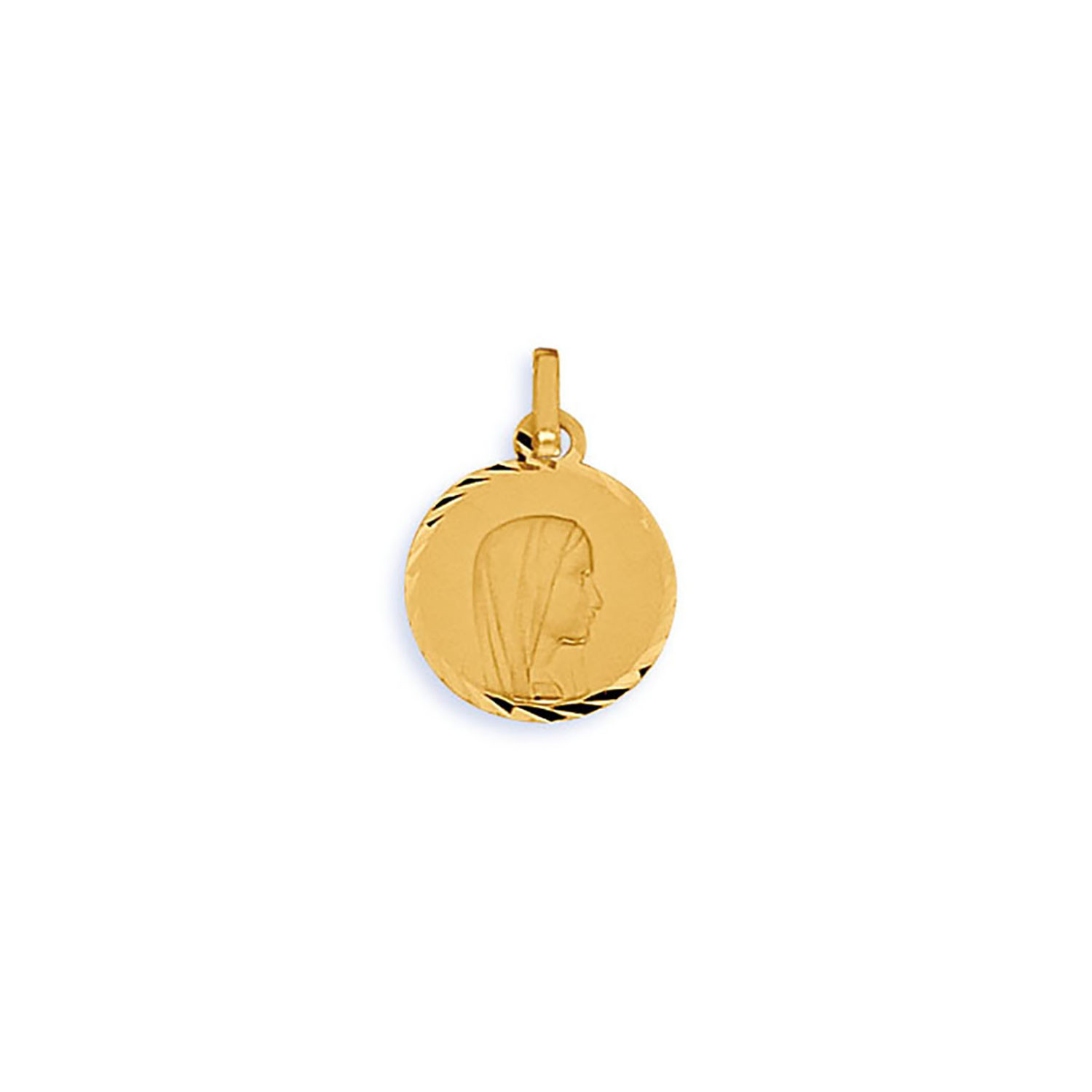 Médaille vierge bords diamantés or jaune 9 carats