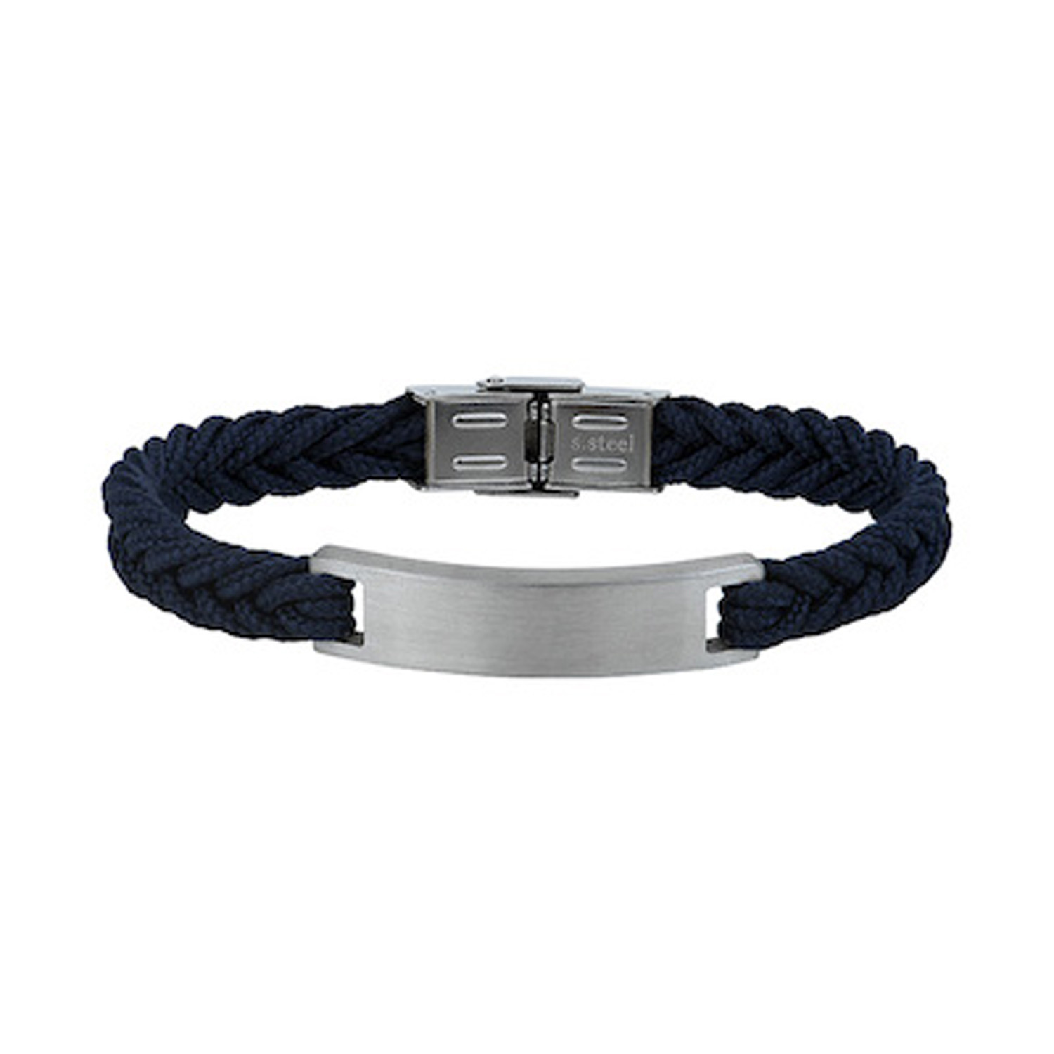 Bracelet Elden plaque acier cordon tressé bleu