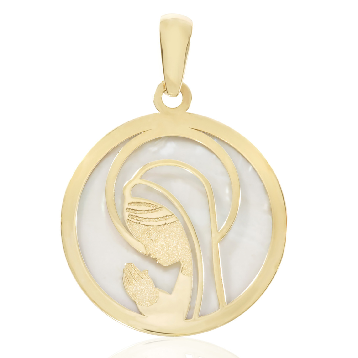 Médaille Brillaxis vierge or jaune 9 carats nacre