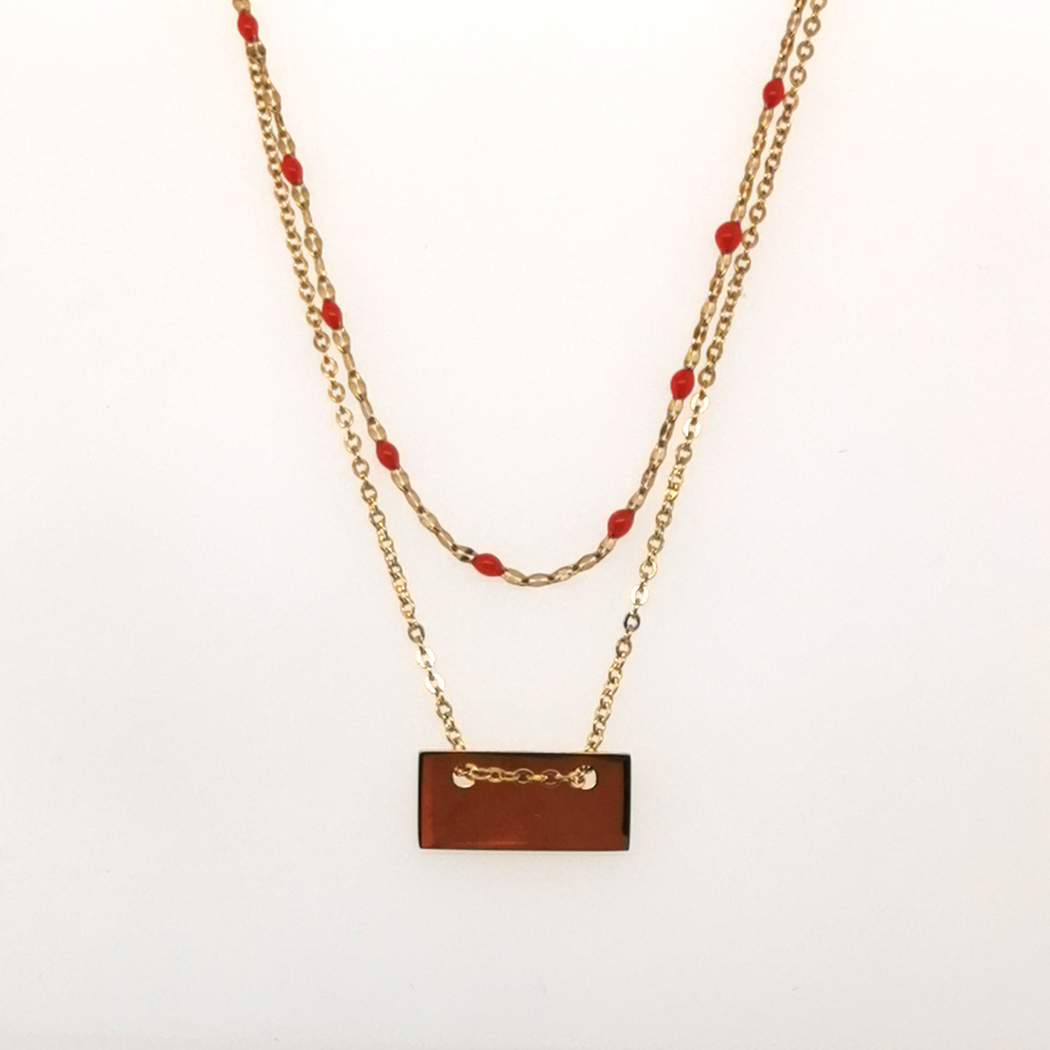 Collier Zag double chaine perles rouges